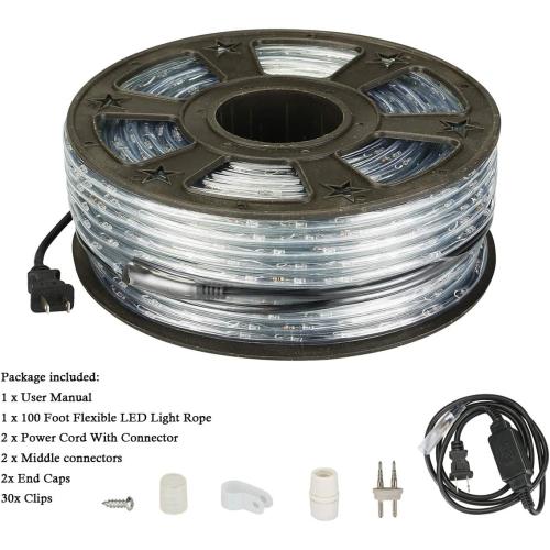 100Ft Blue LED Rope Lights, 110V Outdoor Rope Lights Waterproof Decorative Lighting for Indoor/Outdoor, 1080 LEDs Rope Lights for Outside, Deck, Patio, Halloween and Christmas Decorations