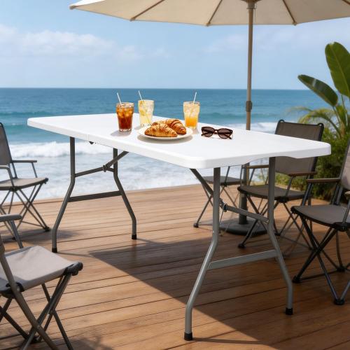 Lakhow 6 FT Folding Table,Outdoor Indoor Plastic Table Portable Square Height Dining Table Perfect for Picnics, Parties, Party and Camping, White