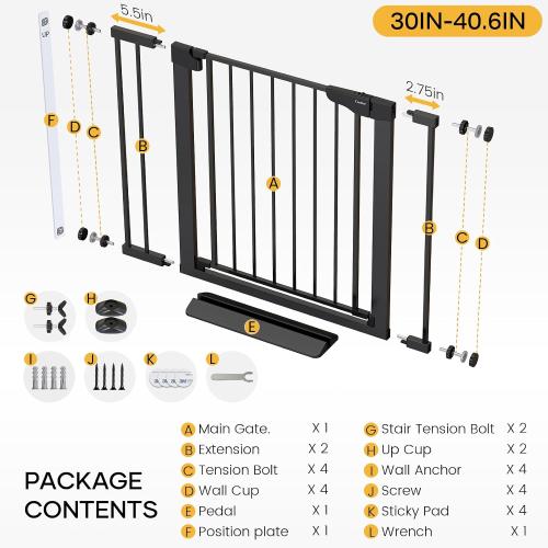 Cumbor 30-40.6 in Baby Gate for Stairs and Doorways, Dog Gate Indoor Black | Mom's Choice Awards Winner, Pressure Mounted, Auto-Close, Easy Walk Thru Door, For Dogs Indoor