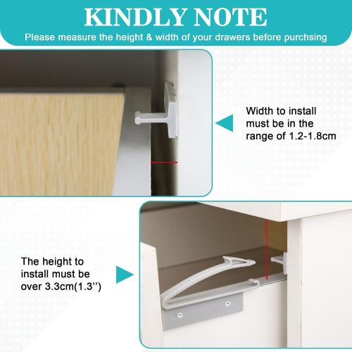 Coolrunner Thickened Version Child Safety Drawer Locks, 8 Pack Safety Invisible Drawer Latches with Strong Adhesive and Screw for Baby Care, Only fit for Some Drawers, Please See Below Before Buying