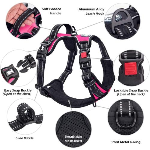 PoyPet No Pull Dog Harness, No Choke Front Lead Dog Reflective Harness, Adjustable Soft Padded Pet Vest with Easy Control Handle for Small to Large Dogs(Pink, Medium)