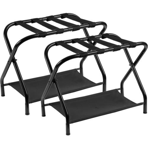 Heybly Luggage Rack for Guest Room, Pack of 2, Steel Folding Suitcase Stand with Storage Shelf for Bedroom, Hotel, Foldable Steel Frame, Guest Room 26.2 L x 14.4 W x 20.5 H, Black HLR004B2