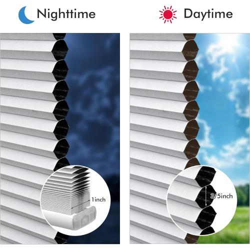 Cordless Cellular Shades, No Drill No Tools Honeycomb Window Blinds, Blackout Light Blocking Cellular Shades for Window, Thermal Insulation Blinds, Easy to Install, White 31 W x 48 H