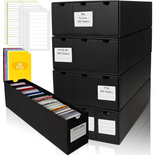 ‼️MAY HAVE STAIN SCRATCHES IR MISSING ITEMS‼️Trading Card Storage Box, Includes 12-600 CT Boxes & 48 Card Dividers, 12000  Trading Card Organizer for Collectible Card Games, for TCG, MTG, PTCG, Baseball Cards, with Labels & Tapes