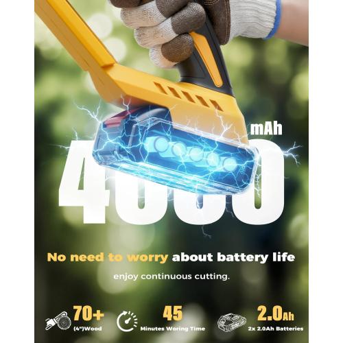 Cordless Pole Saw & Mini Chainsaw, 2-in-1 Lightweight Electric Pole Saw for Tree Trimming, Battery Powered with Brushless Motor, 2x2.0Ah Batteries (SN3014)