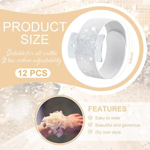 12 Pieces Slaplet Wristlets Wrist Corsage Bracelets Corsage Wristlet Band Floral Slaplets Wedding Bracelets DIY Wrist Corsages Accessories for Bridesmaid Bridal Shower Party Prom(White)