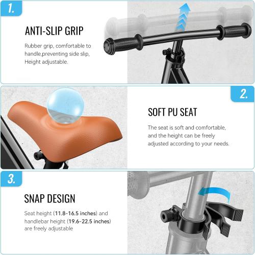 Black SEREED Toddler Balance Bike 2 Year Old, No Pedal Kids Bicycle Toys for 2-5 Years Old, Tool-Free Adjustment, Customize Plate with Stickers, Gift for 2-3 Boys Girls (Black)