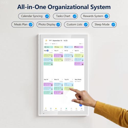 Digital Calendar, 15.6 Inch Wall Planner Electronic Calendar & Chore Chart, Smart Touchscreen Interactive Display for Family Schedules, Great for Organizing Your Routines, Wall & Desk Mountable