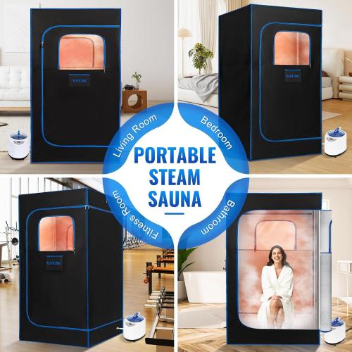 Upgraded Portable Sauna Box of Relaxation, Detoxification, Steam Sauna for Home with Steamer, Pairs Remote Control, Folding Chair, 9 Levels, 2.6’ x 2.6’ x 5.9’