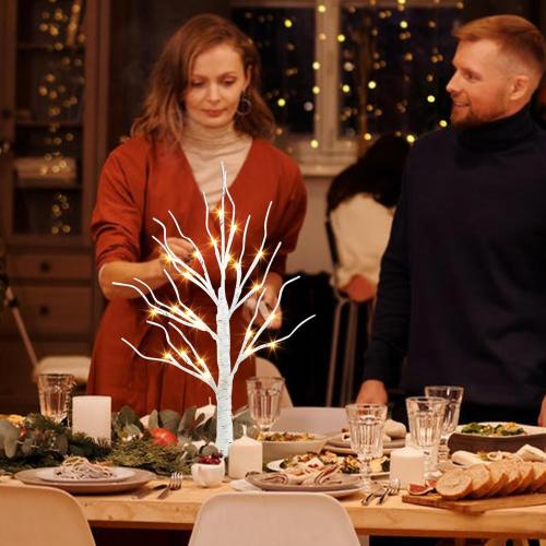 PEIDUO Artificial Tree for Christmas Decorations, 2FT Birch Tree with LED Lights, Warm White Fairy Lights Spirit Tree Lamp for Home Indoor Tabletop Centerpiece, Battery Powered, Timer