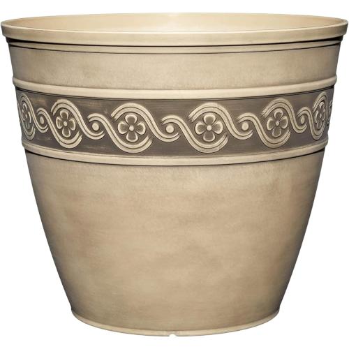 Classic Home and Garden Corinthian Resin Planter Pot - Outdoor & Indoor Plant Pot - Round Planter for Plants & Flowers (16 Ivory Ash, Pack of 1)