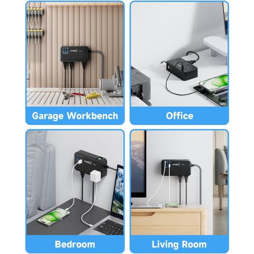 Surge Protector Power Strip (2800J), 8 AC Outlets with 6 USB Ports 4.8A/24W Charging Station for iPhone 15 Series, 5ft Flat Extension Cord, Wall Mount for Home, Travel, Office