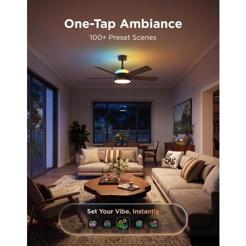 Govee Ceiling Fan with Lights, RGBIC Smart 52'' Low Profile Ceiling Fan with Lights and Remote, Reversible DC Motor, Dimmable, 2800lm, Ceiling Fan for Bedroom, Living Room, Black‼️Like New‼️