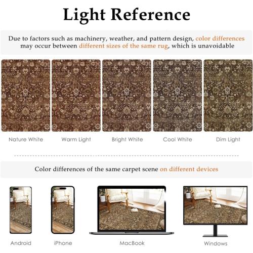8x10 Machine Washable Rugs Brown Hallway Large Area Rug Indoor Accent Rug Floral Low Pile Carpet Soft Throw Aesthetic Rug Bedroom Living Room Office Dining Room Kitchen Laundry Room