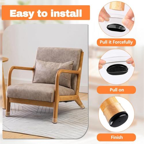 28pcs Chair Leg Protectors for Carpet, Round Chair Feet Glides Covers Caps Furniture Foot Sliders with Plastic Pads Damage-Free Move on Carpets (Fit:1-1/8~1-7/16, Black Bottom)