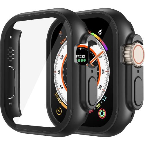 Misxi 2 Pack Hard PC Case Built in Tempered Glass Compatible with 49mm Apple Watch Ultra 3 (2025) / Ultra 2 / Ultra, Thin Protective Case with Screen Protector for iWatch, Shockproof Cover with Button, Black