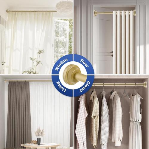 Shower Curtain Rod, 40 to 74 Inch Gold Tension No Drill Adjustable Heavy Duty Bathroom Shower Spring Rod, No Drilling Curtain Rods for Bathroom, Anti-Slip