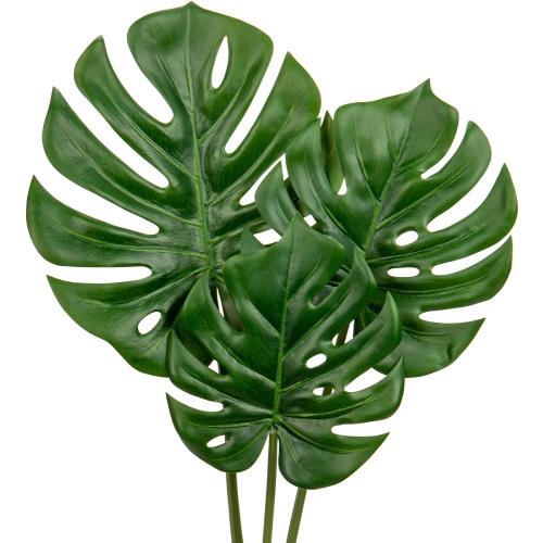DILATATA 3 Pack Artificial Monstera Leaves with Long Stem for Vase - Fake Tropical Plants Palm Leaves Realistic Philo Turtle Leaves for Home Wedding Party Decor