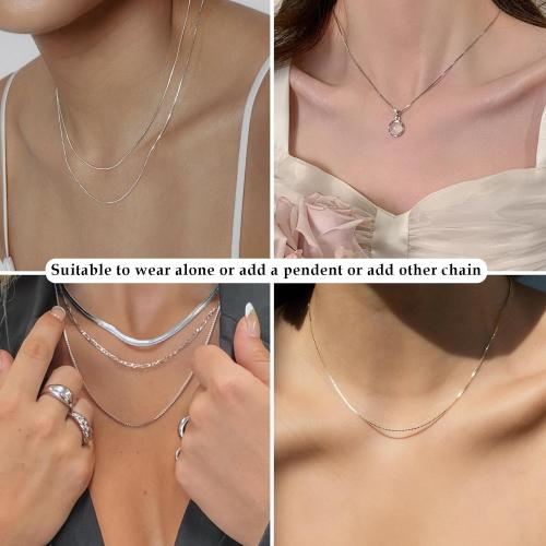 FUNEIA 925 Sterling Silver Necklace for Women Trendy Dainty Real Silver Chain Necklace Simple Thin Box Chain Beaded Chain Snake Chain Herringbone Necklaces Jewelry 14/16/18 Inch