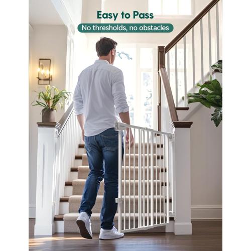 Babelio 29.7-46.5 No Bottom Bar Baby/Dog Gate for Stairs, House and Doorways, Auto Close Safety Pet Gates with Large Walk Thru Door, Hardware Mount, White