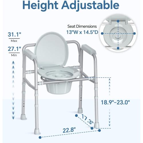 3-in-1 Bedside Commode with Sturdy Dual-Crossbar Support Construction, Stable Commode Chair with 7.5Qt Bucket, 350 Lbs Weight Capacity, Grey