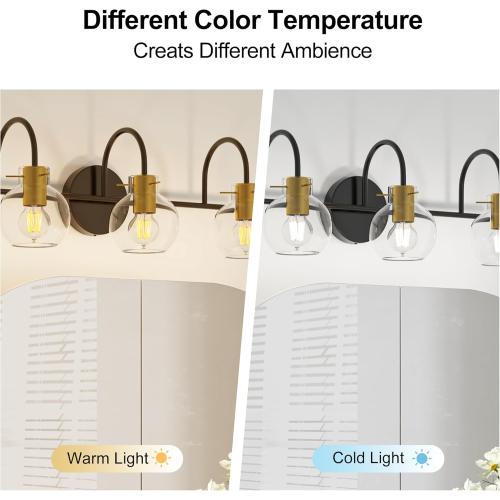 Bathroom Vanity Light Fixtures,3 Light Brushed Black Wall Sconces, Modern Bathroom Lighting Over Mirror, UL Certified with Glass Shades, Vanity Lights for Bathroom, Bedroom, Hallway