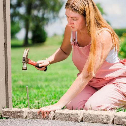 Landscape Edging | Garden Edging Border | Polyrock Bricks for Lawn edging, Flower beds, Pathways & Yard Edging– 4 Packs | Each Section Has 6 Bricks 48L x 4W x 2.25H | 12 Spikes |Cobblestone
