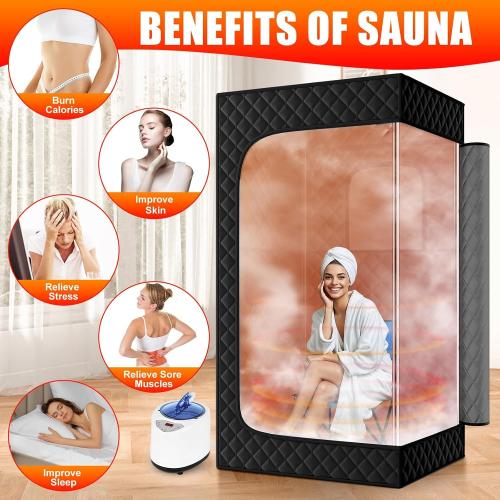 Portable Sauna for Home，Relaxation, Steam Sauna for Home with Steamer, Remote Control, Folding Chair, 9 Levels