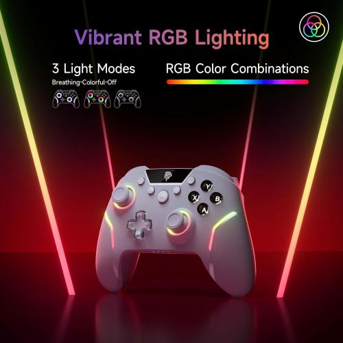 White EasySMX X20 Wireless Gaming Controller with RGB Backlit, 2-Stage Hall Effect Stick, 1000Hz Polling Rate, 6-Axis Gyro on Multi-Platform, Mech Buttons- Compatible with PC/Switch/Steam/Android