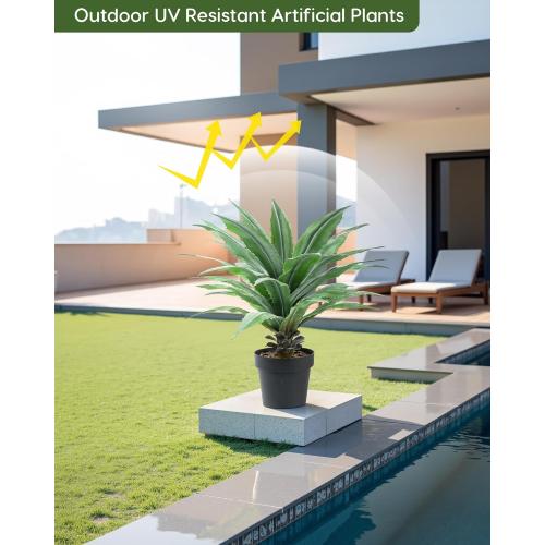 Velener Artificial Agave Plant in Black Pot with Real Stone Pebbles, Large Fake Agave Plants with Green Serrated Leaves, Faux Yucca for Indoor and Outdoor Decor-32 Inches Tall, 40 Leaves