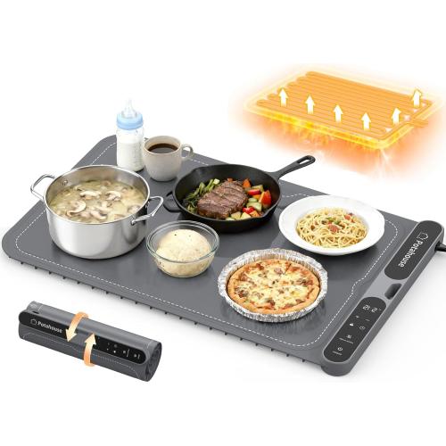 Food Warming Mat, 5s Fast Heating,Electric Warming Tray with 7 Temp 8 Timer Settings,Rollable & Portable Food Warmer for Parties,Buffet,Home and Travel Use