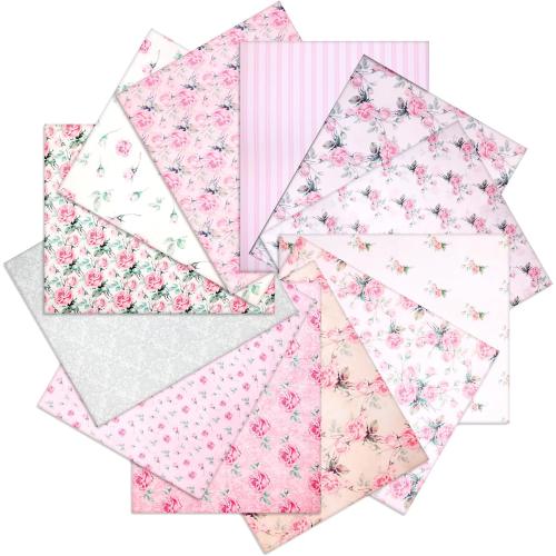 12 Pieces Floral Cotton Fabric Bundle, 18 X 22 Inch Pink Rose Flower Quilting Square Fabric Retro Printed Fat Quarters Patchwork Sewing Fabrics for DIY Crafts Handmade Sewing Home Party Decor