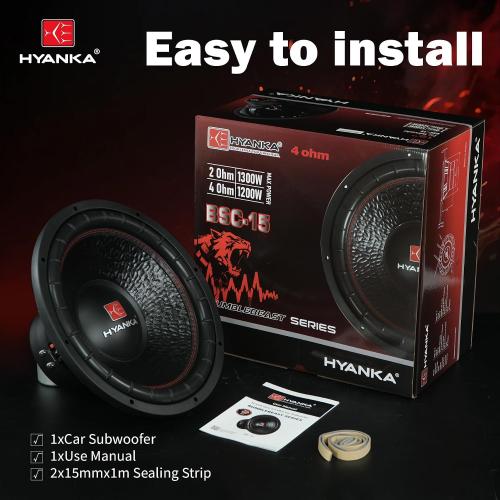 H YANKA BSC-15-4 15 Inch Subwoofer - 1200W MAX Power 15 Inch Paper Cone Subwoofer Car Audio, Black Iron Basket, 2.5“ Dual Voice Coil 4 Ohm Impedance 15 Sub for Cars