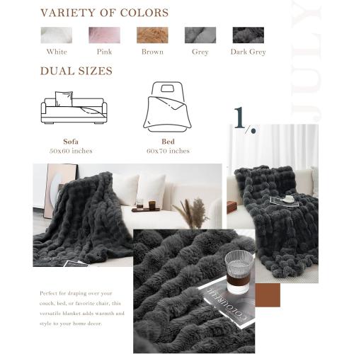 July Warm Bubble Faux Fur Throw Blanket, Thick Reversible Fleece Throw Blanket for Bed, Couch, Sofa, Luxury Fuzzy Blanket, 60x70, Tye Dye Blue