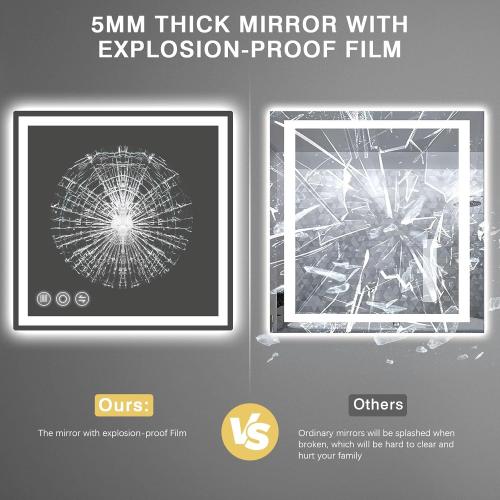Memobarco LED Bathroom Mirror 24x 24 with Frontlit and Backlit, Anti-Fog Bathroom Vanity Mirror,Stepless 3 Colors Temperature & Dimmable Wall Mounted Mirror,Memory Tempered Glass Mirror for Bathroom