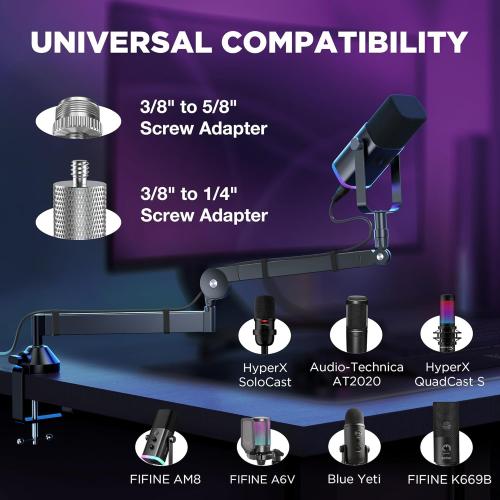InnoGear Low Profile Mic Arm, 360° Rotatable Microphone Boom Arm Mic Stand for Fifine AM8 K669B Blue Yeti HyperX QuadCast SoloCast AT2020, with Mic Clip 3/8 to 5/8, 3/8 to 1/4 Adapter, Black