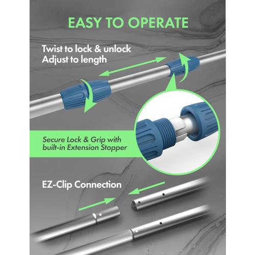 KEMANO Professional 12ft Heavy Duty Swimming Pool Pole, Telescopic Aluminum, Adjustable 3.4-12ft, Fits Pool Vacuum, Net, Brush, Hook, Cleaning Tools, Universal Mount, Anti-Slip Grip, Twist Lock Design