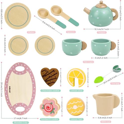 Wooden Tea Set for Little Girls Play Food Pretend Play Kitchen Accessories for 3 4 5 Years Old Girls and Boys Toddler Princess Tea Time Party Food Toys