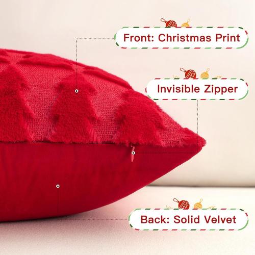 OTOSTAR Set of 1 Xmas Soft Plush Short Wool Velvet Decorative Throw Pillow Covers Rectangular Luxury Style Cushion Case Pillow Shell for Sofa Bedroom Christmas Tree Red, 12x20 Inch