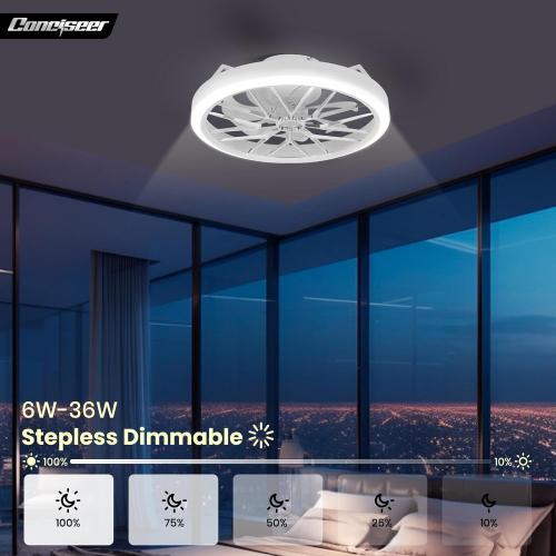 Conciseer Low Profile Ceiling Fan with Lights, 20 Inch Ceiling Fan with Light and Remote for Bedroom Living Room, 36W 3CCT Dimmable, 7 Blades 6 Speed Reversible Quiet DC Motor, LED 36W, White