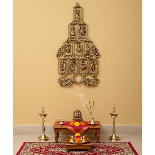 eSplanade - Brass Vishnu Dashavatar Dashavatara Dasavatharam - Ten Incarnations Avtars - Ten Incarnations of Lord Vishnu - Wall Hanging (25 Inch)