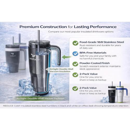 REDUCE 24 oz. Cold1 Tumbler, 2-Pack (Black & whitish)