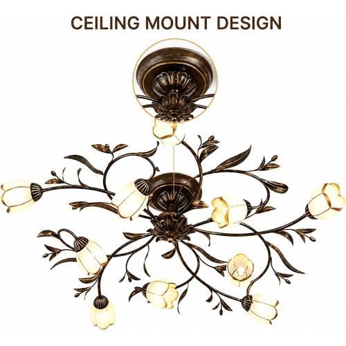 39.5 Inch 10-Lights Branch Shaped Creative Retro Style Flower Vine Ceiling Light Fixtures for Living Room, Bedroom, Kitchen, Study Room