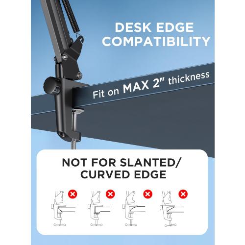 InnoGear Boom Arm Microphone Mic Stand for Blue Yeti HyperX QuadCast SoloCast Snowball Fifine Shure SM7B and Other Mic, Black