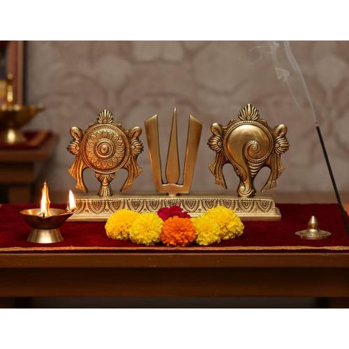 Size 8.75 eSplanade Brass Shankh Chakra Namah Showpiece | Shankha Chakra Tilak | Shankha Gada Padma | Padmanabha Swami | Vishnu | Home Decor - Length: 8.75 Inches