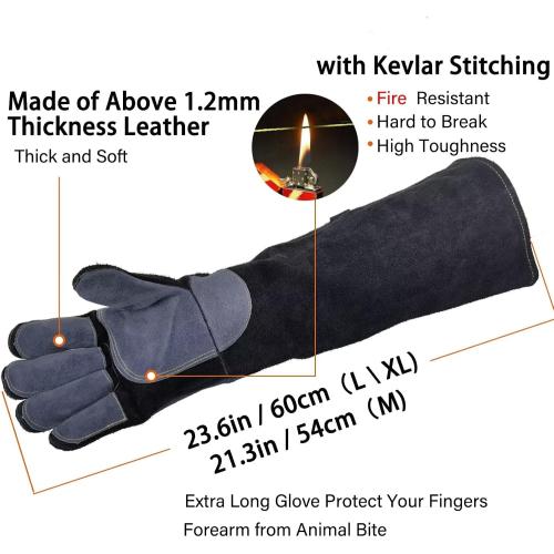 WZQH 23.6 In Gloves for Animal Handling,Welding,Bite Proof for Cat Dog.L | For Grabbing Reptile Bird Falcon Livestock Snake,Grooming,Trips to Vet,Fireplace.Puncture & Scratch Resistant,Leather,Black