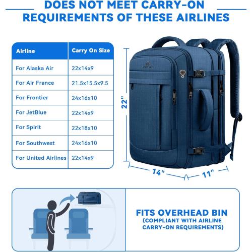 60L Big Capacity Carry On Laptop Backpack Large Travel Backpack for Men, Expandable Water Resistant Overnight Weekender Luggage Gym Daypack Rucksack Traveling Backpack, Traveler Gifts, Blue