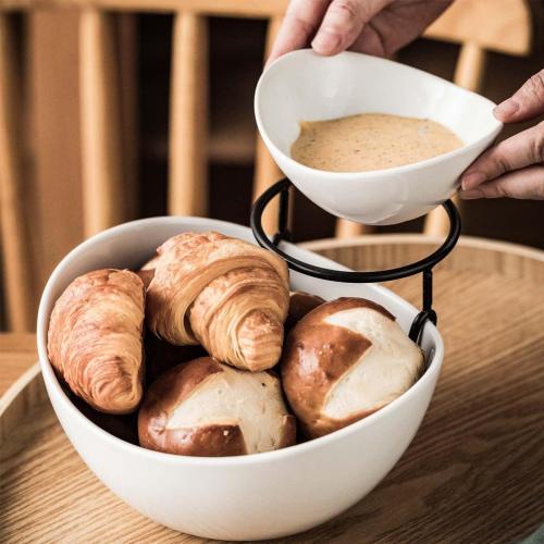 YHOSSEUN Chip and Dip Serving Set, Tiered Serving Bowl Set 2 Tier Serving Stand Ceramic Appetizer Serving Food Display Stand for Parties, Serving Dishes for Entertaining Food Service