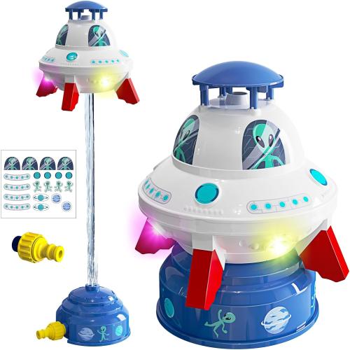 Skirfy UFO Water Sprinkler for Kids Toys,Outdoor Summer Water Rocket with Light Up Liftoff 9-16ft & Spin,Water Toy Backyard Lawn Birthday Gift for Gilrs Boys Age 3 4 5 6 7 8 Year Old