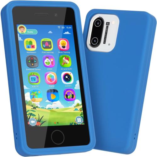 3.97 Touchscreen Kids Toys Smart Phone, Kids Phone with Games & Dual Camera, Toddler Toys Phone, Boys and Girls Learning Toy Phone for 3-9 Years Old (Blue)